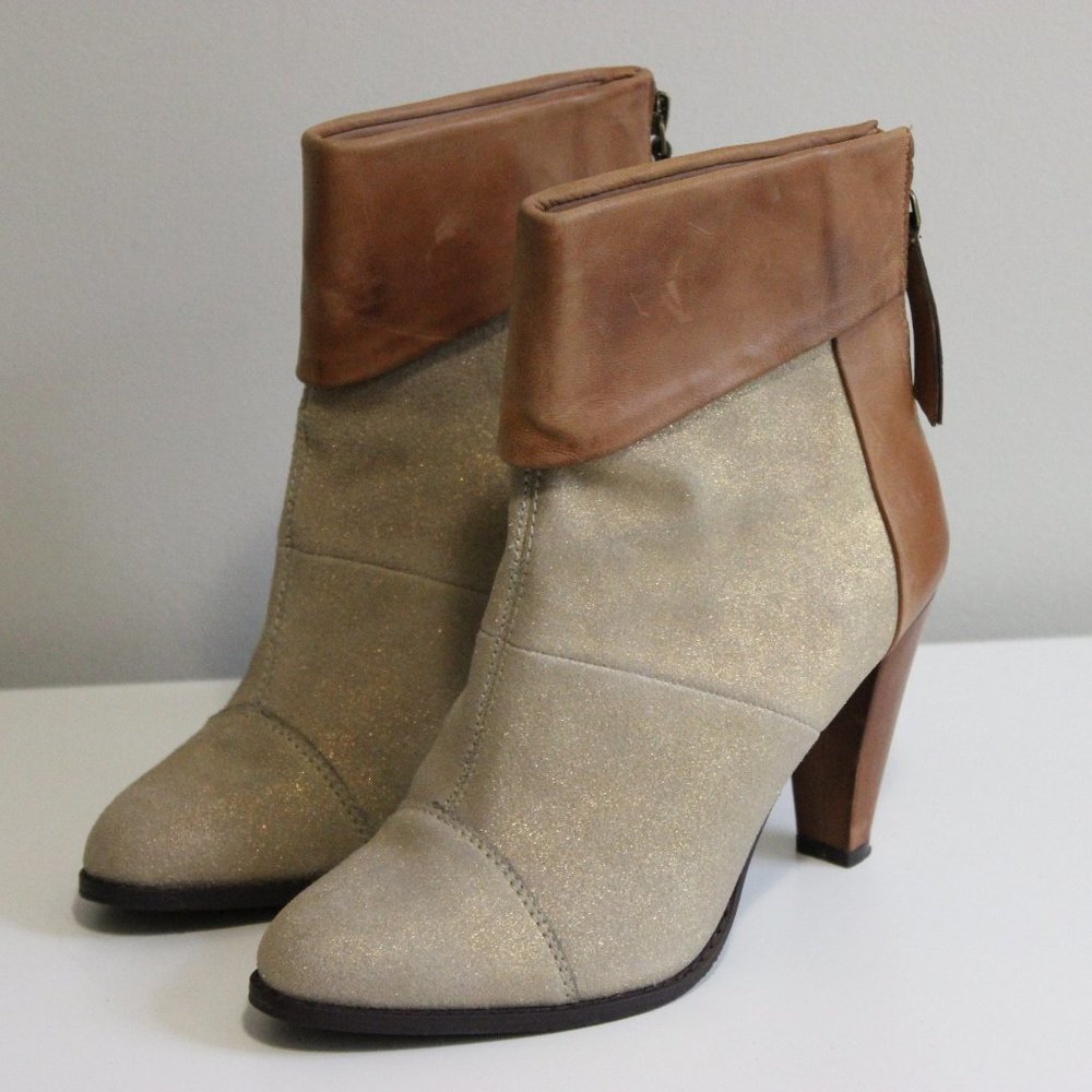 Baroque Penny Leather and Sparkly Suede Booties